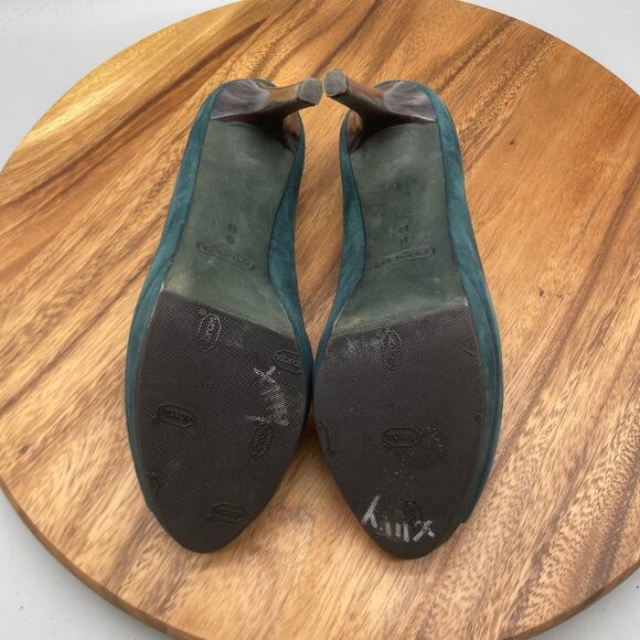 Coach High Heels Womens Size 9 B Green Leather Going Out Formal Peep Toe Shoes - Picture 7 of 8